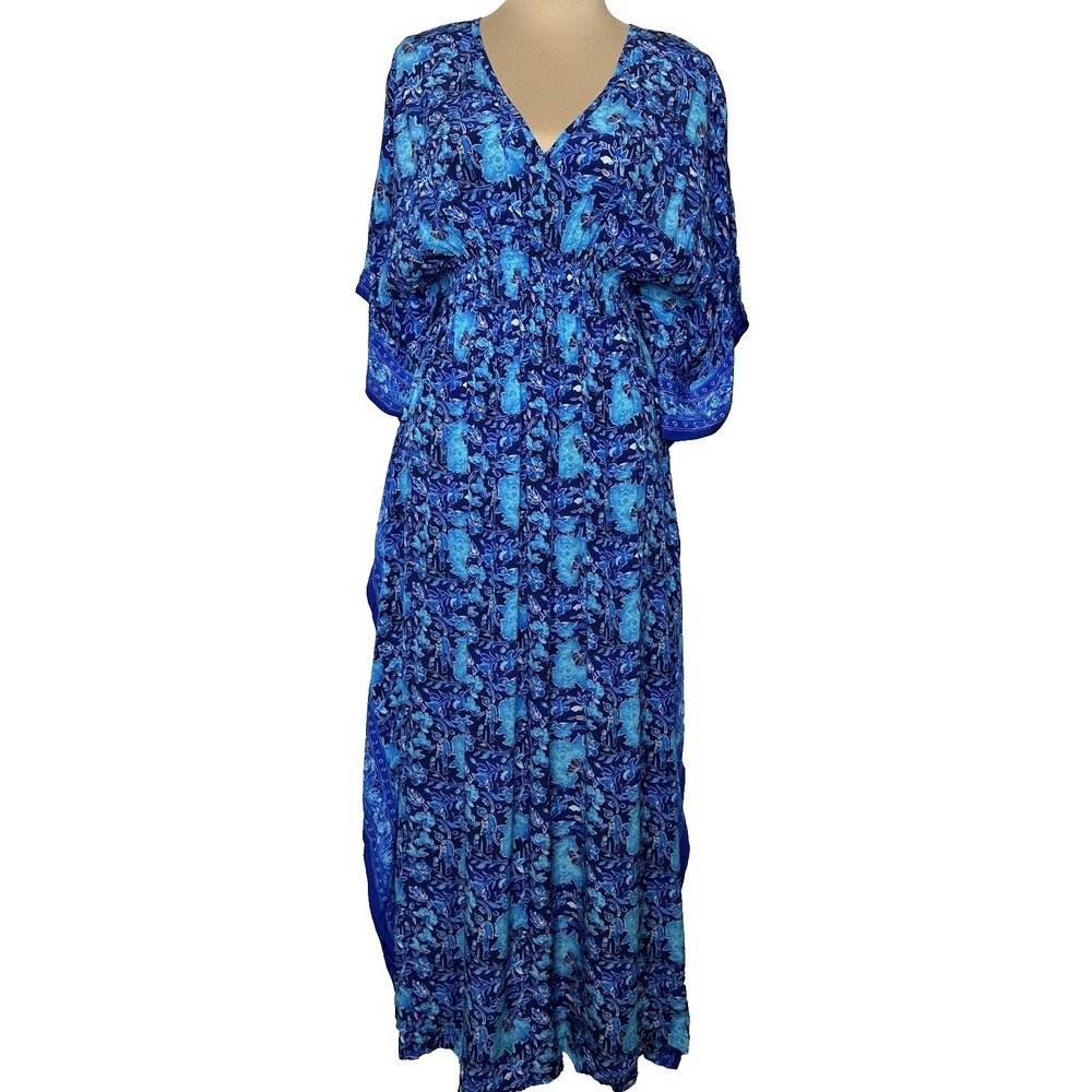 Rujuta Sheth Marie Cinch Maxi Kaftan Dress S M Blue Paisley